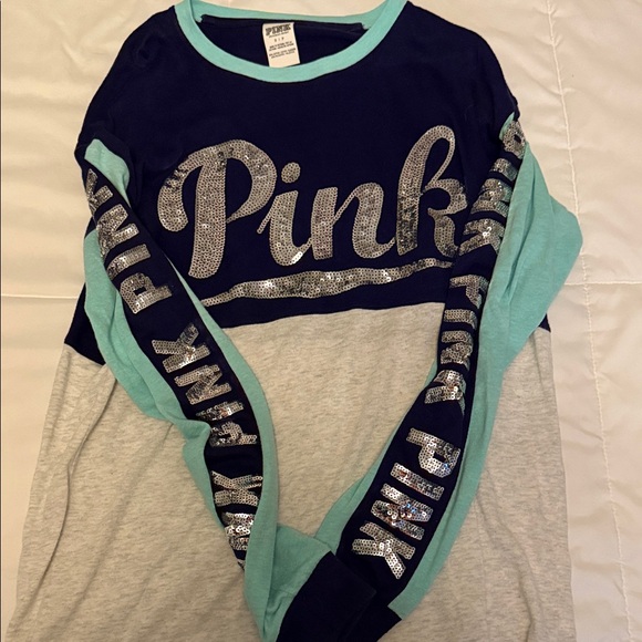 PINK Victoria's Secret Long Sleeve Tee - Black, Gray, and Blue - Picture 5 of 5